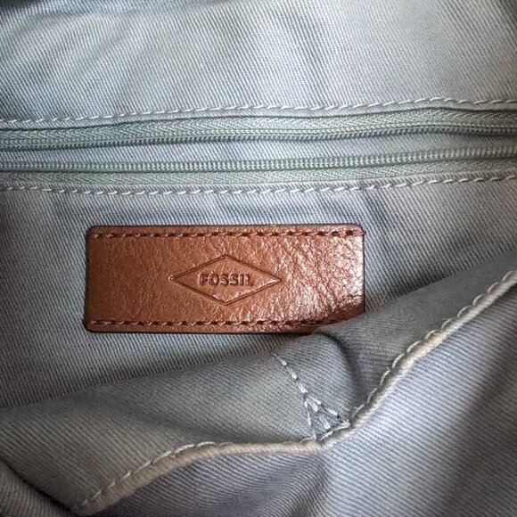 Fossil Leather Light Blue Seaglass Green Harper Crossbody Bag Large - Flawed - Picture 5 of 9